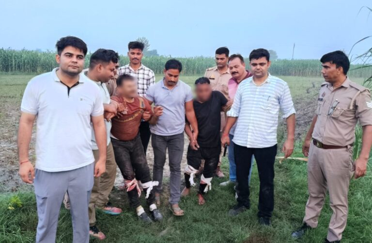 बागपत: गौकशी के दो आरोपी पुलिस मुठभेड़ में गिरफ्तार, तमंचे और गोवध के उपकरण बरामद