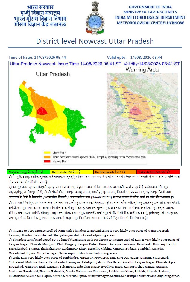 यूपी में फिर बदलेगा मौसम का मिजाज! 44 जिलों में बारिश का अलर्ट, 5 में भारी बारिश की चेतावनी