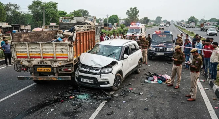 मुजफ्फरनगर में ट्रक से भिड़ी ब्रेजा कार, जिंदगी की जंग हार गई 38 वर्षीय संगीता; हादसे में 5 लोग घायल, परिवार में पसरा मातम