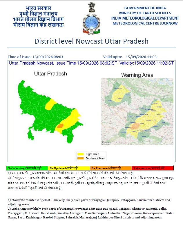 प्रयागराज समेत यूपी के चार जिलों में बारिश का अलर्ट, मध्यम से तेज बारिश के आसार; IMD ने जारी किया पूर्वानुमान