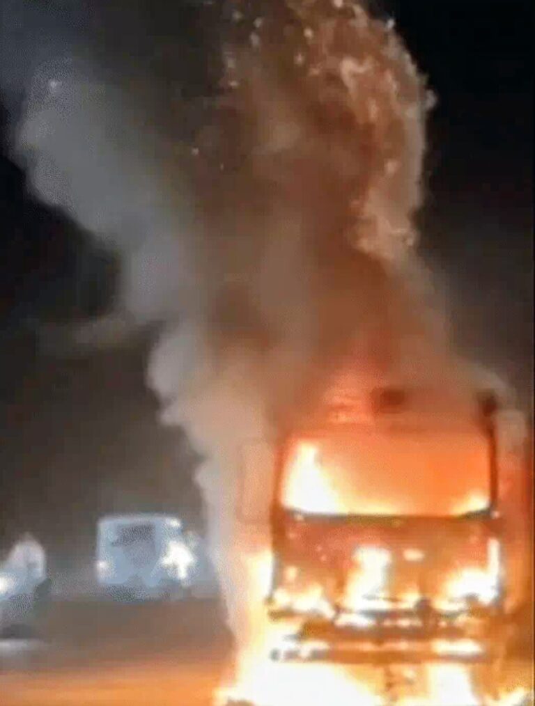 बहराइच में हाईवे किनारे खड़े ट्रक में लगी भीषण आग, चालक ने कूदकर बचाई जान